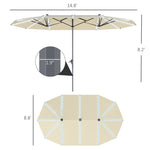 15ft Double-Sided Outdoor Umbrella With Solar Lights, Extra Large Aluminum Patio Umbrella With Crank, Cream White