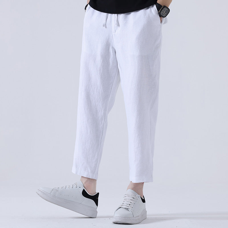 Chinese-style Wide-leg Casual Pants Mens Solid-color Trousers