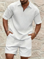 Men's Casual Jacquard Short-Sleeve Polo Shirt And Shorts Set
