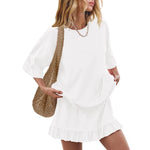 Women's Solid Color Casual Loose Short-Sleeve Skirt Set