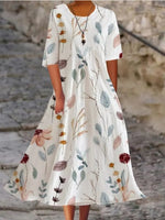 Printed Ladies Long-sleeved Round Neck Dress