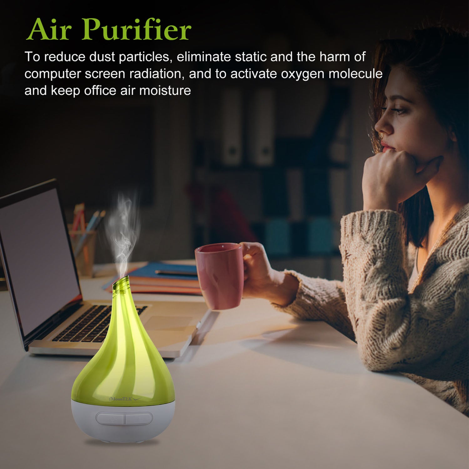 1Pc Drop Shaped Cool Mist Humidifier Ultrasonic Aroma Essential Oil Diffuser With LED Light For Office Home Room Vehicle Study Yoga Spa