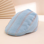 Soft-top Front Hat With Solid Color Stitching, Featuring A Trendy And Retro Design With A Brim. It Is A Newsboy-style Hat Suitable For Daily Casual Outings