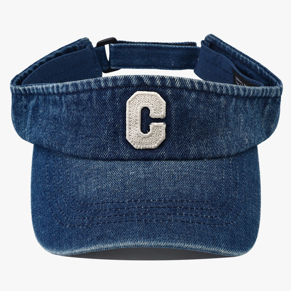 Cross-border Simple Washed Embroidery Three-dimensional Letter  C  Round-top Hat For Outdoor Use, Adjustable Sun Protection Hat, Suitable For Outdoor Golf
