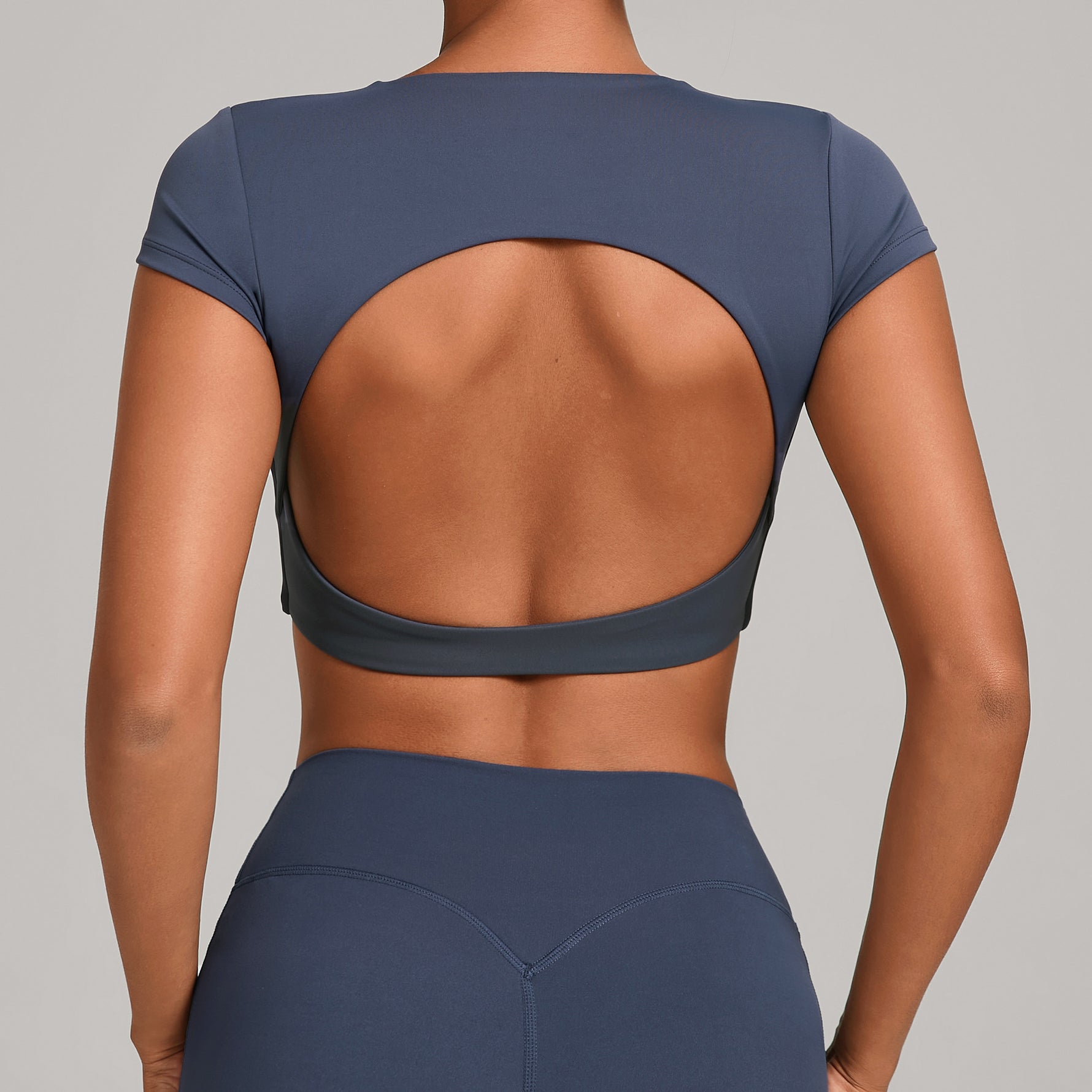 Womens Double-Stitched No-Cup Yoga Fitness Short-Sleeve Top