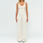 Womens Yoga Set V-neck Sleeveless Tops And Slim Straight Pants Summer Gym Sports Clothing