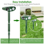 1Pc Solar Ultrasonic Animal Repeller PIR Sensor Animal Repellent Chaser With Flashing Light IPX4 Waterproof For Chasing Deer Raccoon Squirrel Rat Skunk Rabbit Mole Dog Cat Snake