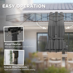 Garden Parasol, Double-Sided Sun Umbrella With LED Solar Lights, Patio Parasol For Outdoor, Gray