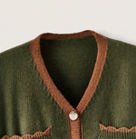 Women's Long-Sleeve V-Neck Knitted Sweater With Buttons And Pockets Top