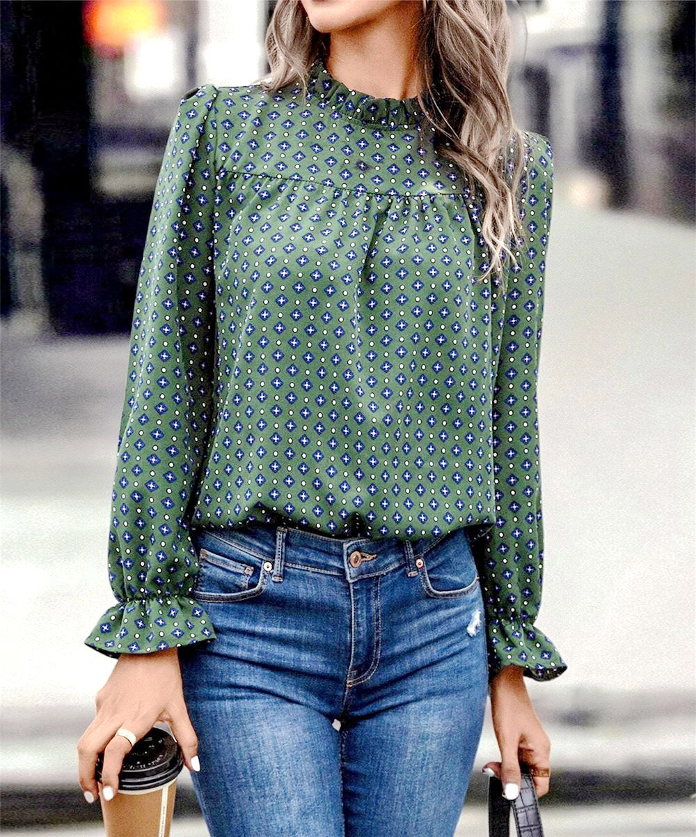 Long Sleeve Ruffle Blouse Women's Shirt