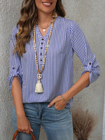 Three-quarter Sleeve Striped Versatile Stylish Top
