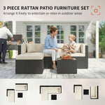 3 Piece Patio Furniture Set, Wicker Outdoor Patio Conversation Furniture Set with Cushions, Glass Top Table, Beige