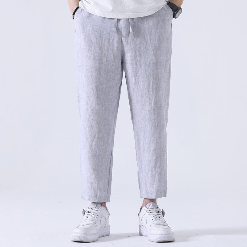 Chinese-style Wide-leg Casual Pants Mens Solid-color Trousers
