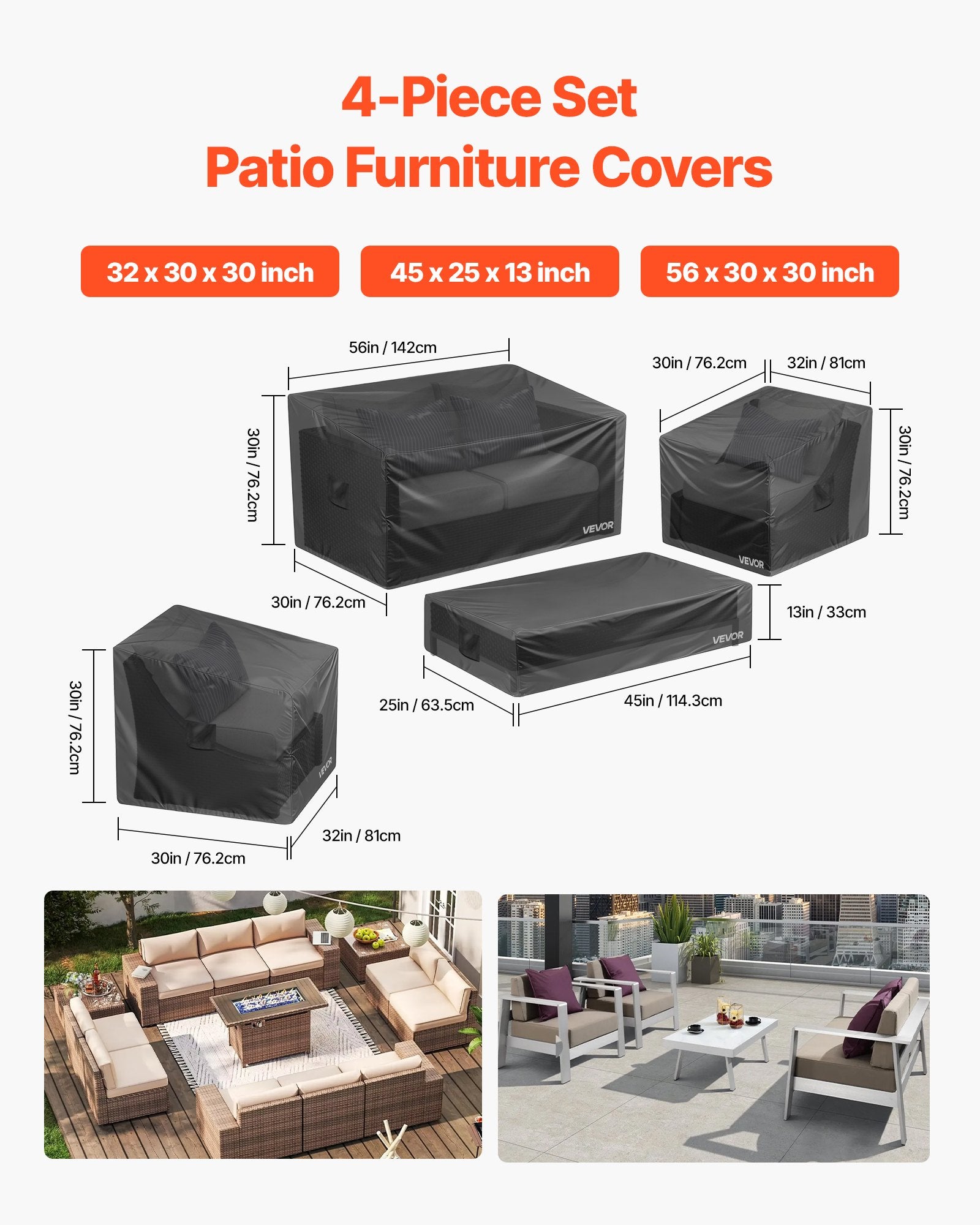 Patio Outdoor Furniture Cover 4-Piece Set 420D Waterproof Table Chair Sofa