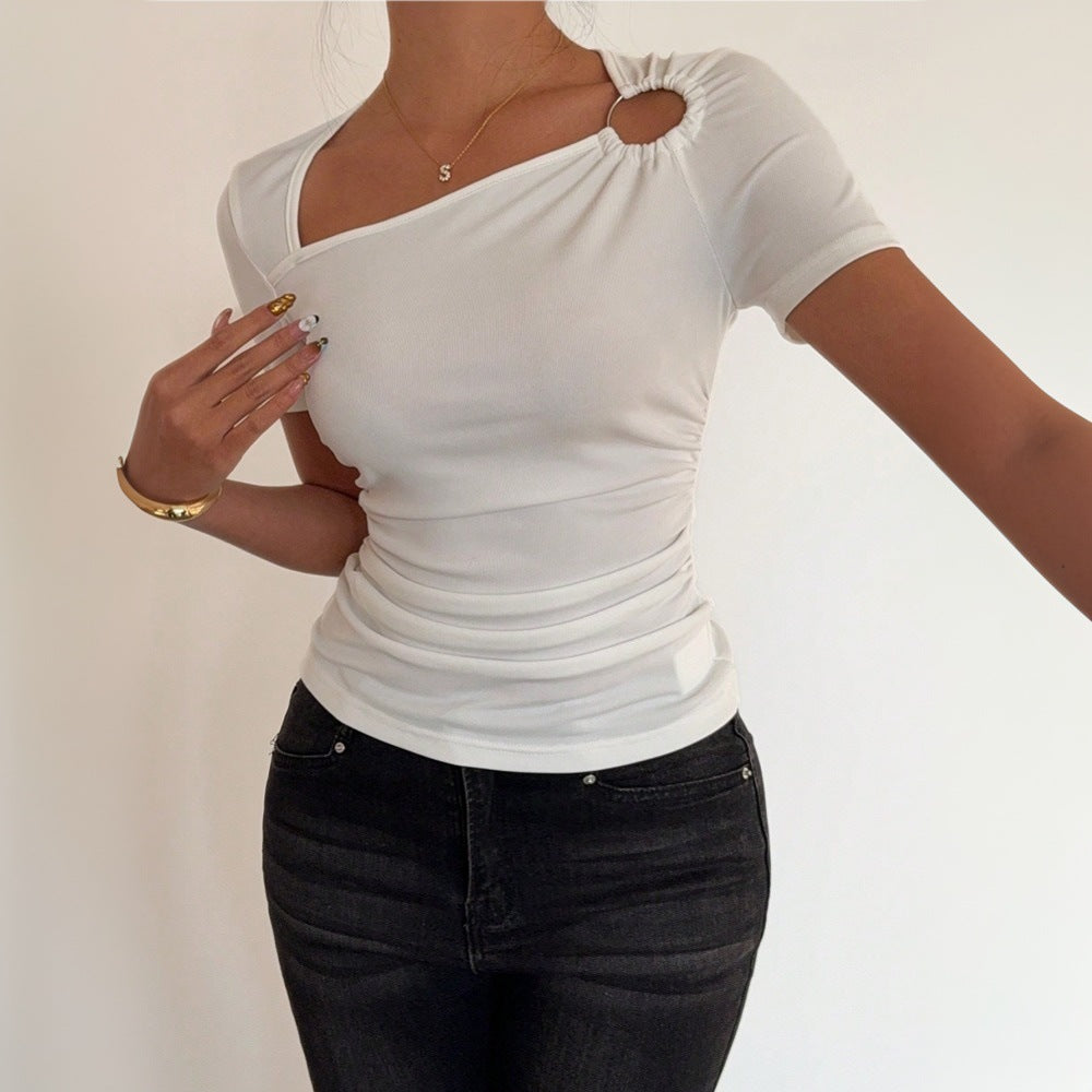 Women's Slim-fit Waist-cinching Solid-color Short-sleeve Top
