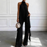 Womens Backless Sleeveless Irregular Top And Pants Two-Piece Set