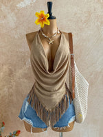 Neck Hanging Sleeveless Maxi Backless Tie Up Top