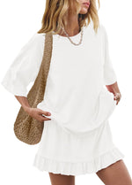 Women's Solid Color Casual Loose Short-Sleeve Skirt Set