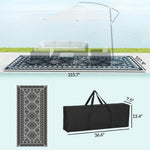 Reversible Outdoor Rug, Waterproof Plastic Straw With Carry Bag, 9 X 18, Black & Gray Rhombus Patchwork