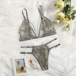 Sexy Three-point Three-dimensional Embroidered Flower Bra Panty Set