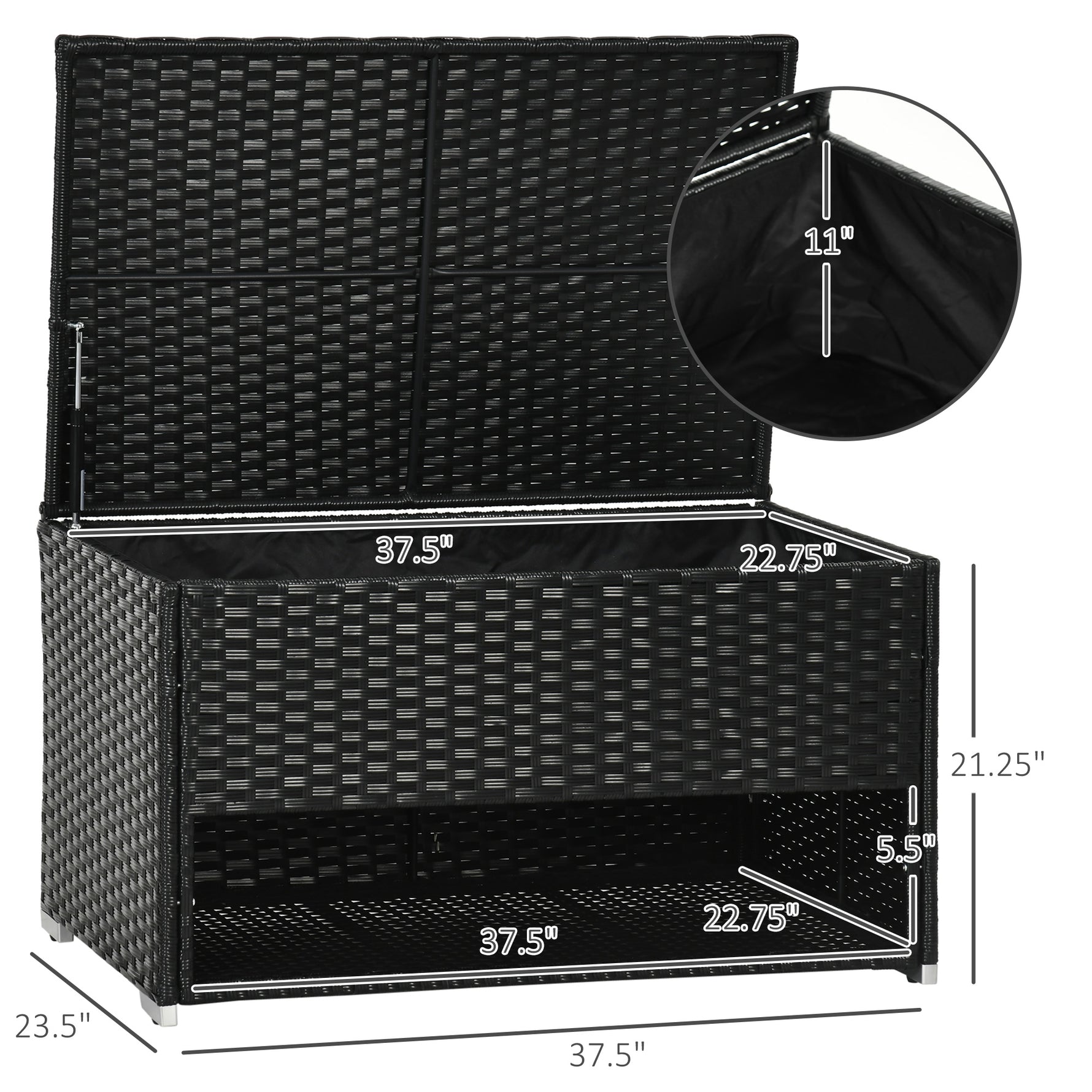 Outdoor Deck Box & Shoe Storage, PE Rattan Wicker Towel Rack with Liner for Indoor, Outdoor, Patio Furniture Cushions, Pool, Garden Tools, Black
