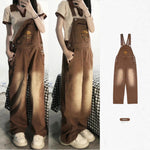 Youthful And Chic American-Style Burger Embroidery Denim Suspender Pants