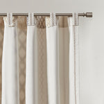 Cotton Printed Curtain Panel With Chenille Stripe And Lining Ivory 50x84