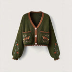 Women's Long-Sleeve V-Neck Knitted Sweater With Buttons And Pockets Top