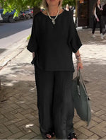 Casual Three-Quarter Sleeve Set Wide-Leg Pants Two-Piece Set