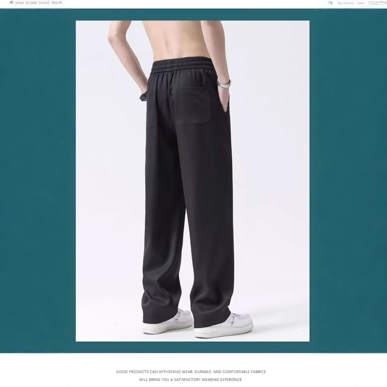 Black Casual Ice-silk Pants Men's Summer Thin