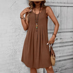 Casual Solid-Colored Cotton And Linen Womens Dress