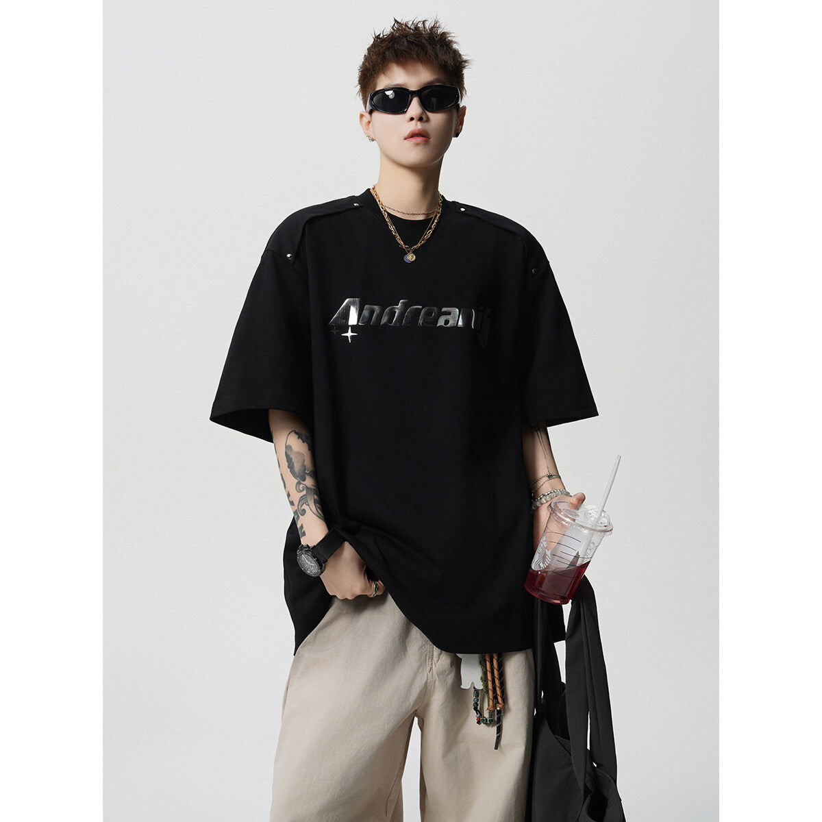High-Street Letter Print Loose Crewneck Half-Sleeve T-Shirt