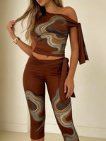 Hot Girl Off-Shoulder Tie-Waist Slim Fit Knit Set For Women
