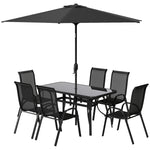 8 Pieces Patio Furniture Set with 9Ft Patio Umbrella, Outdoor Dining Table and Chairs, Black