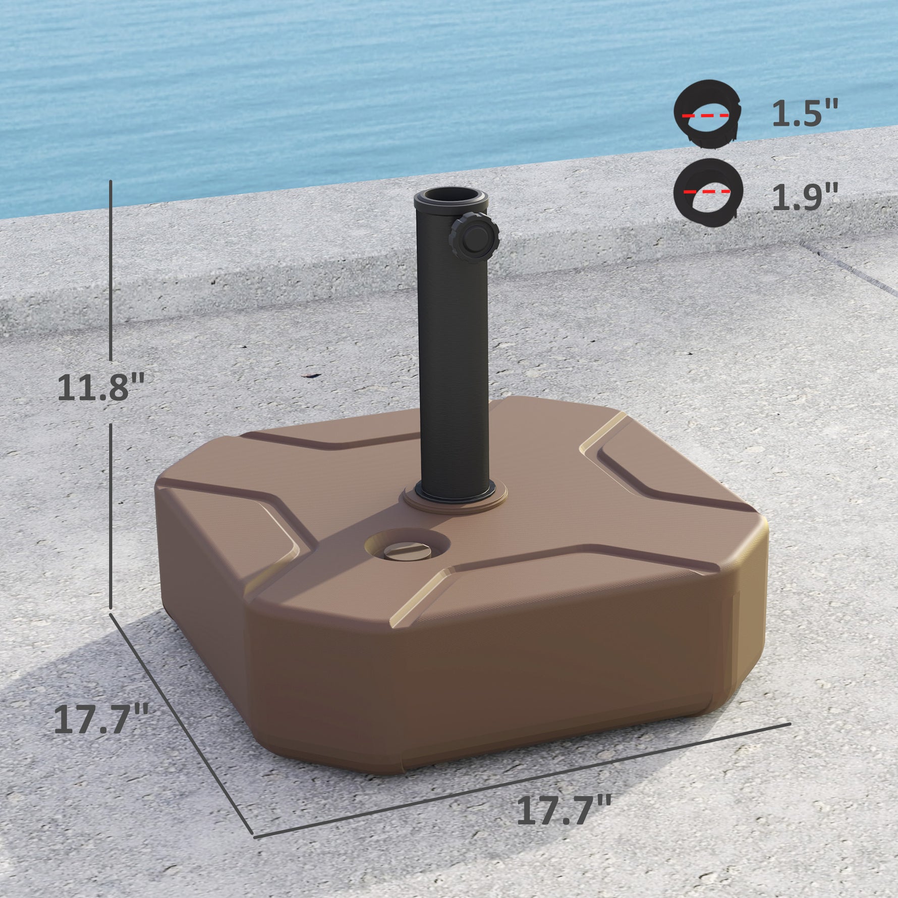 Square Patio Umbrella Base Holder, Heavy Duty Outdoor Umbrella Stand Base, Filled Up To 55lbs With Stand Or 44lbs With Water For Garden, Poolside, Brown