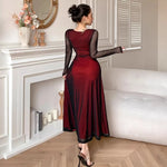 Pure And Alluring Mesh Sleeve Square Neck Elegant Sexy Slim-fit Figure-flattering Dress