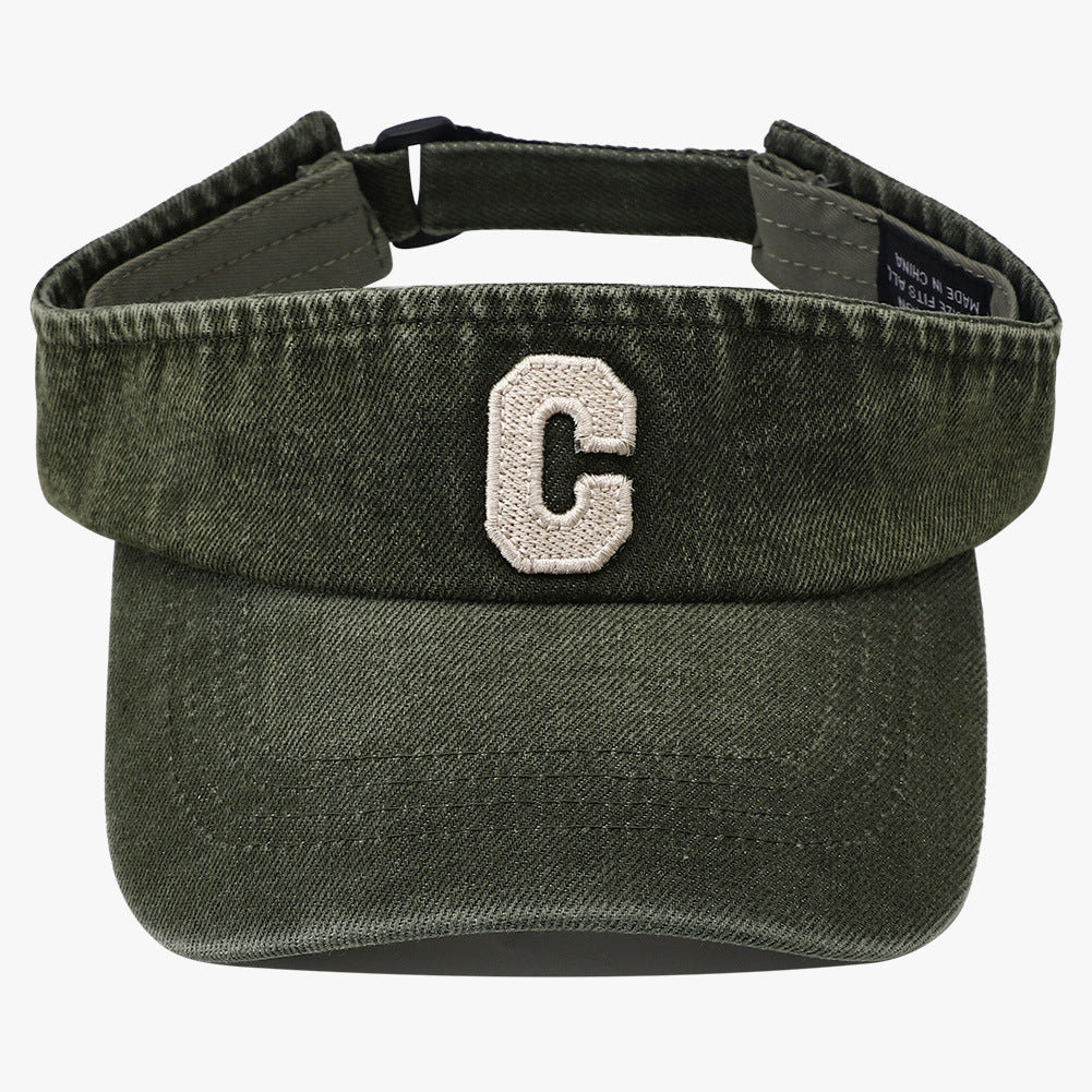 Cross-border Simple Washed Embroidery Three-dimensional Letter  C  Round-top Hat For Outdoor Use, Adjustable Sun Protection Hat, Suitable For Outdoor Golf