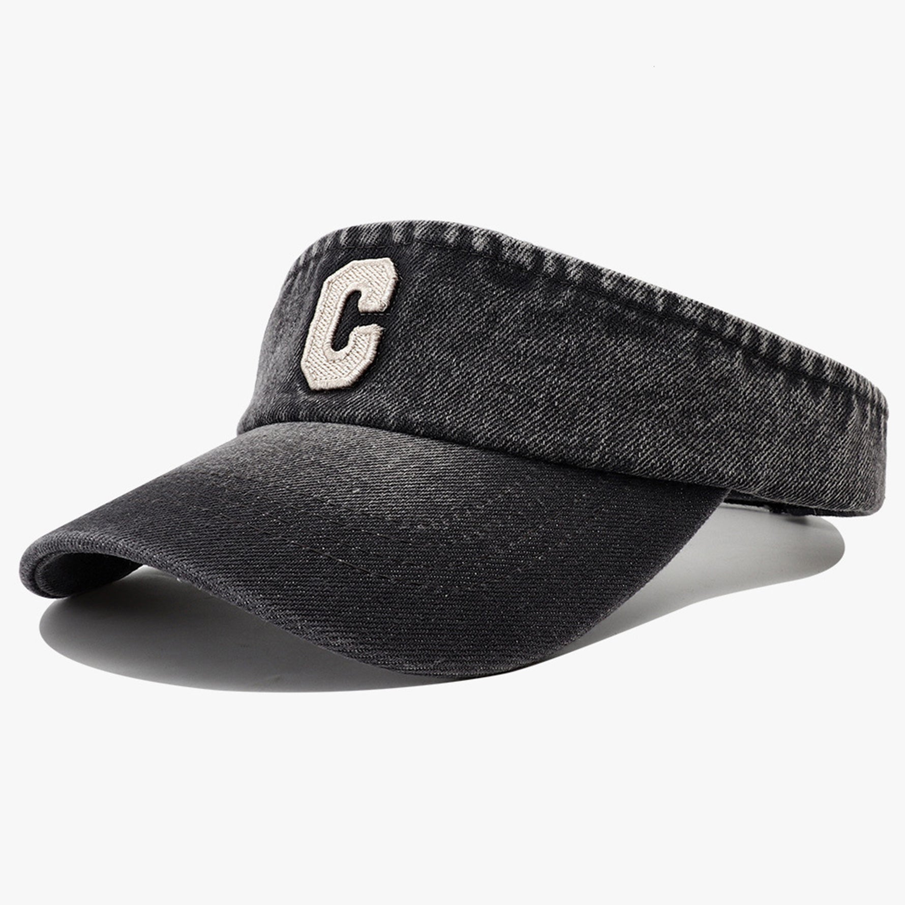 Cross-border Simple Washed Embroidery Three-dimensional Letter  C  Round-top Hat For Outdoor Use, Adjustable Sun Protection Hat, Suitable For Outdoor Golf