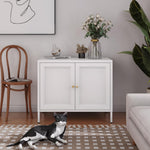 Cat Litter Box Enclosure,Metal Cat Washroom Furniture With Barn Door, Indoor Pet House, Fit Most Of Litter Box, End Side Table,White