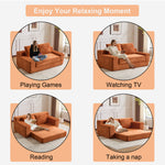 Loveseat Sofa, Comfortable Deep Seat Sofa Bed, Modern Small Corduroy Couch For Living Room Bedroom,Reversible Cushion With Pillows,No Assembly Required,Orange