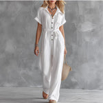 Loose-fitting Casual V-neck Lace-up Pocket Jumpsuit