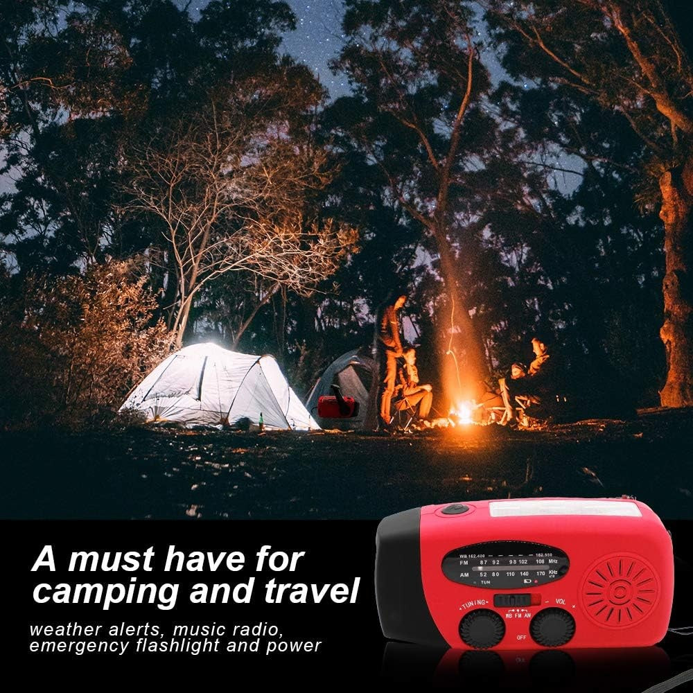Portable Solar Emergency Weather Radio, Hand-cranked, AM Or FM Channels, NOAA Survival Radio, With LED Flashlight, 2000 MAh Rechargeable Battery, Suitable For Smartphones, Suitable For Home, Outdoor C
