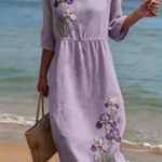 Printed Ladies Long-sleeved Round Neck Dress