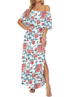 Printed Off-shoulder Short-sleeve Maxi Dress