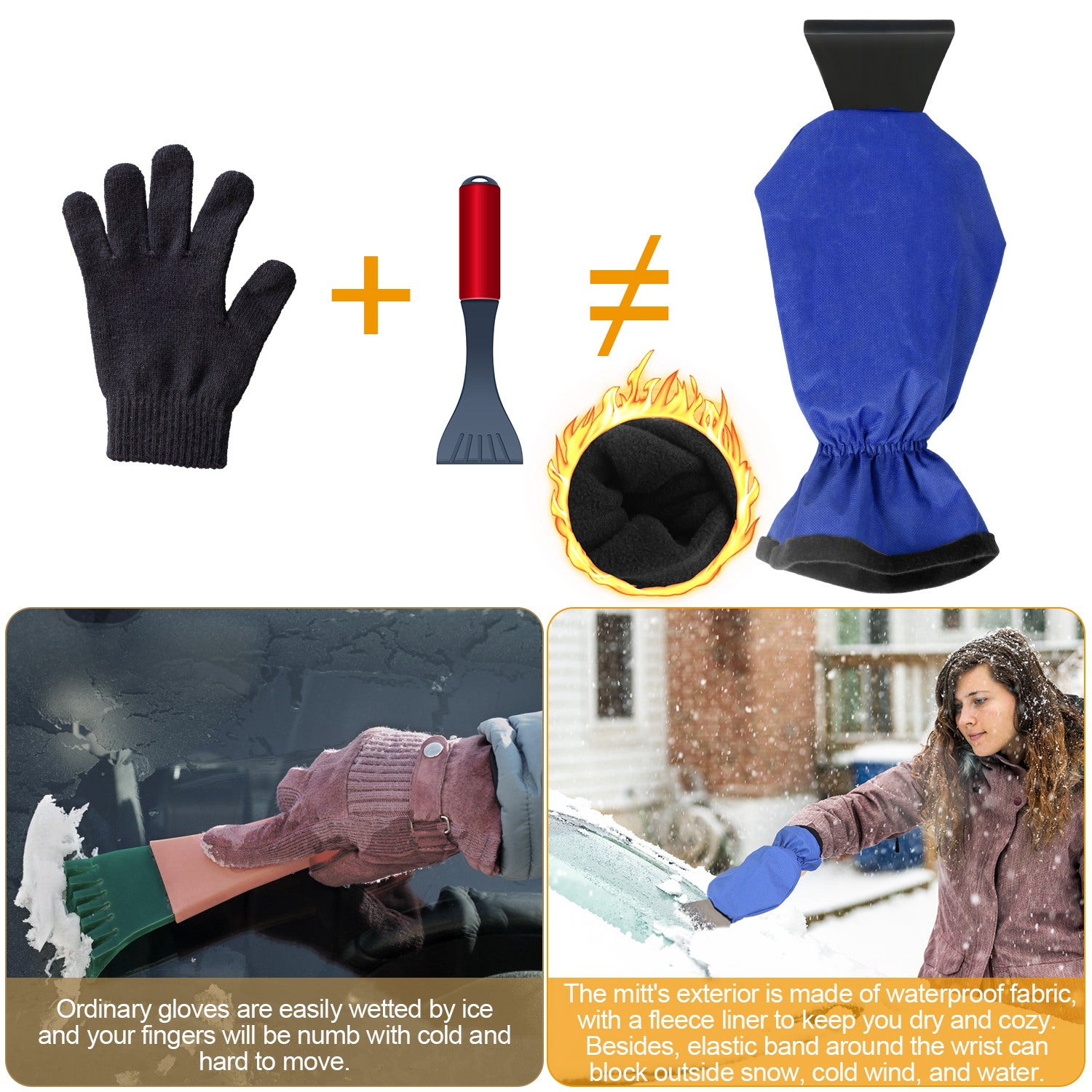 1Pc Ice Scraper Glove Car Windshield Snow Scraper Remover Glove Lined Of Fleece Winter Ice Scraper Mitt Keep Warm
