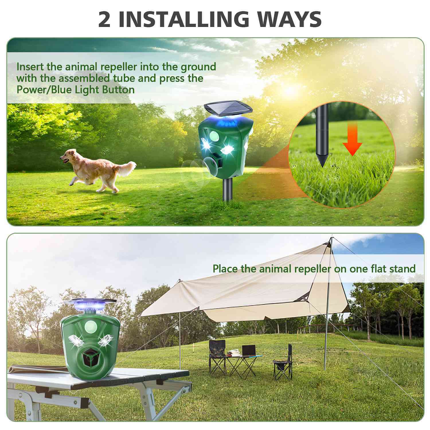 1Pc Electric Solar Powered Ultrasonic Animal Repeller 360 Degree Ultrasonic Animal Driver With Motion Sensor LED Flashing Lights Waterproof Outdoor Animal Repellent For Farm Garden Yard