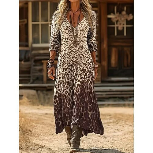 Personalized Retro Chic V-Neck Long-Sleeve Dress
