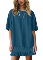 Women's Solid Color Casual Loose Short-Sleeve Skirt Set