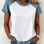 Color-block Printed Short-sleeve Womens Loose Top