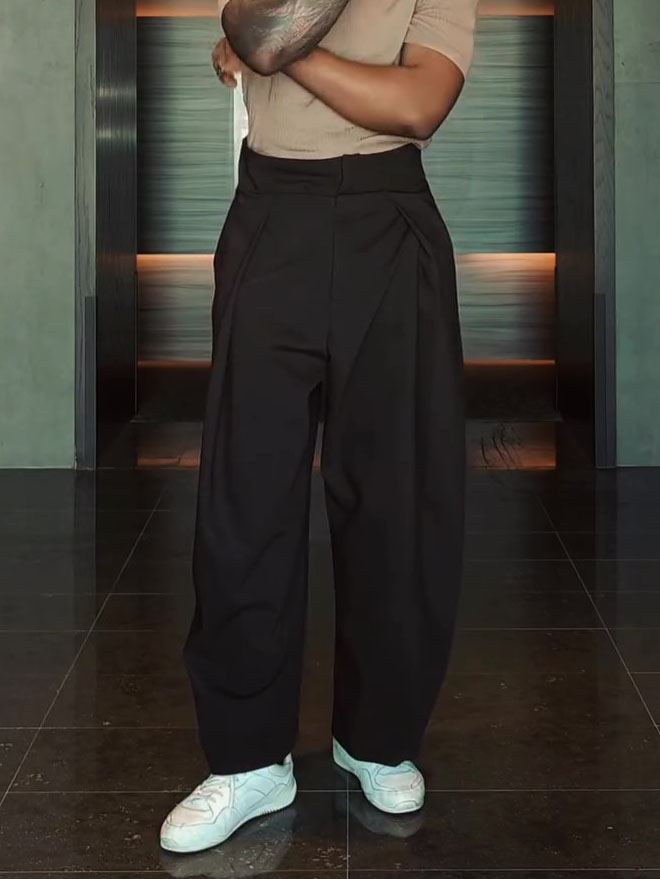 Black High Waisted Pleated Balloon Pants